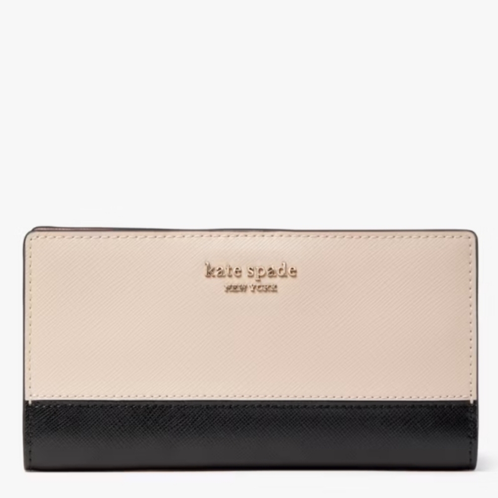 🌷NWOT Kate Spade Spencer Small Slim Bifold Black and Beige Wallet🌷